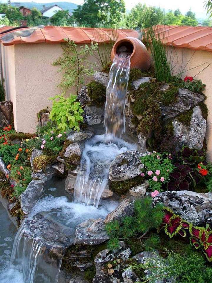 Water cascade and flowers jigsaw puzzle online