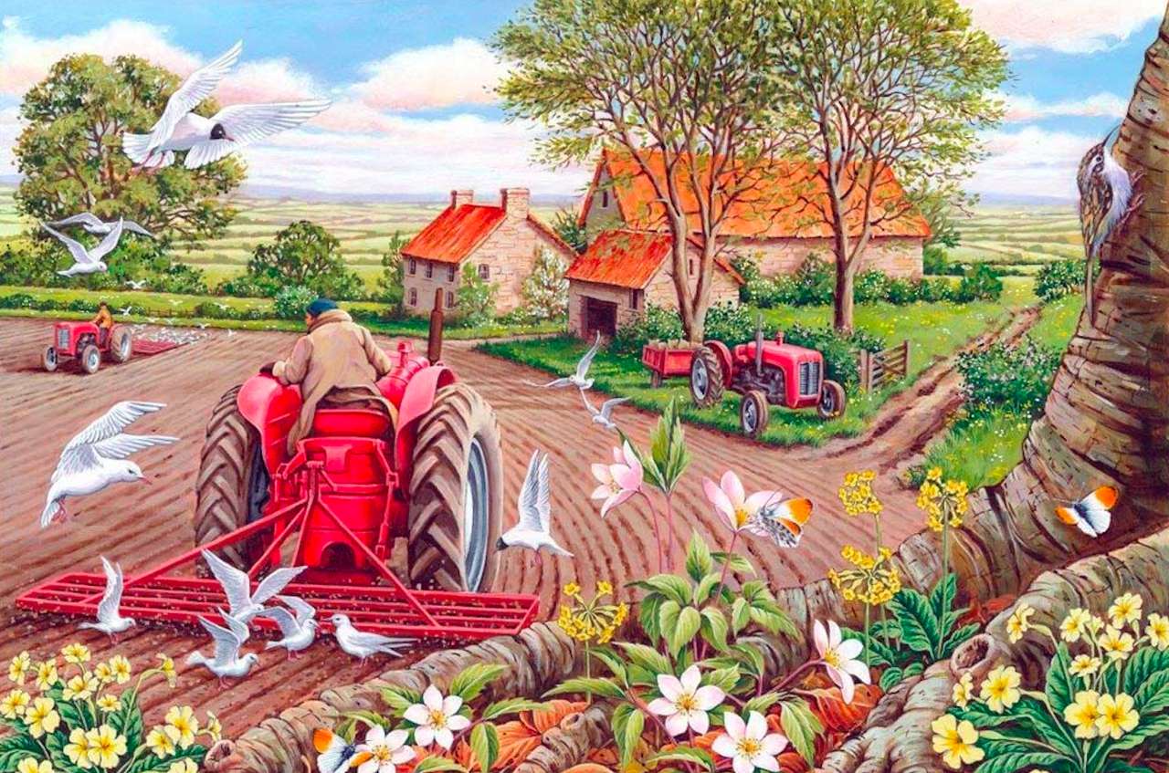 Il duro lavoro del contadino, l'aratura e la semina puzzle online