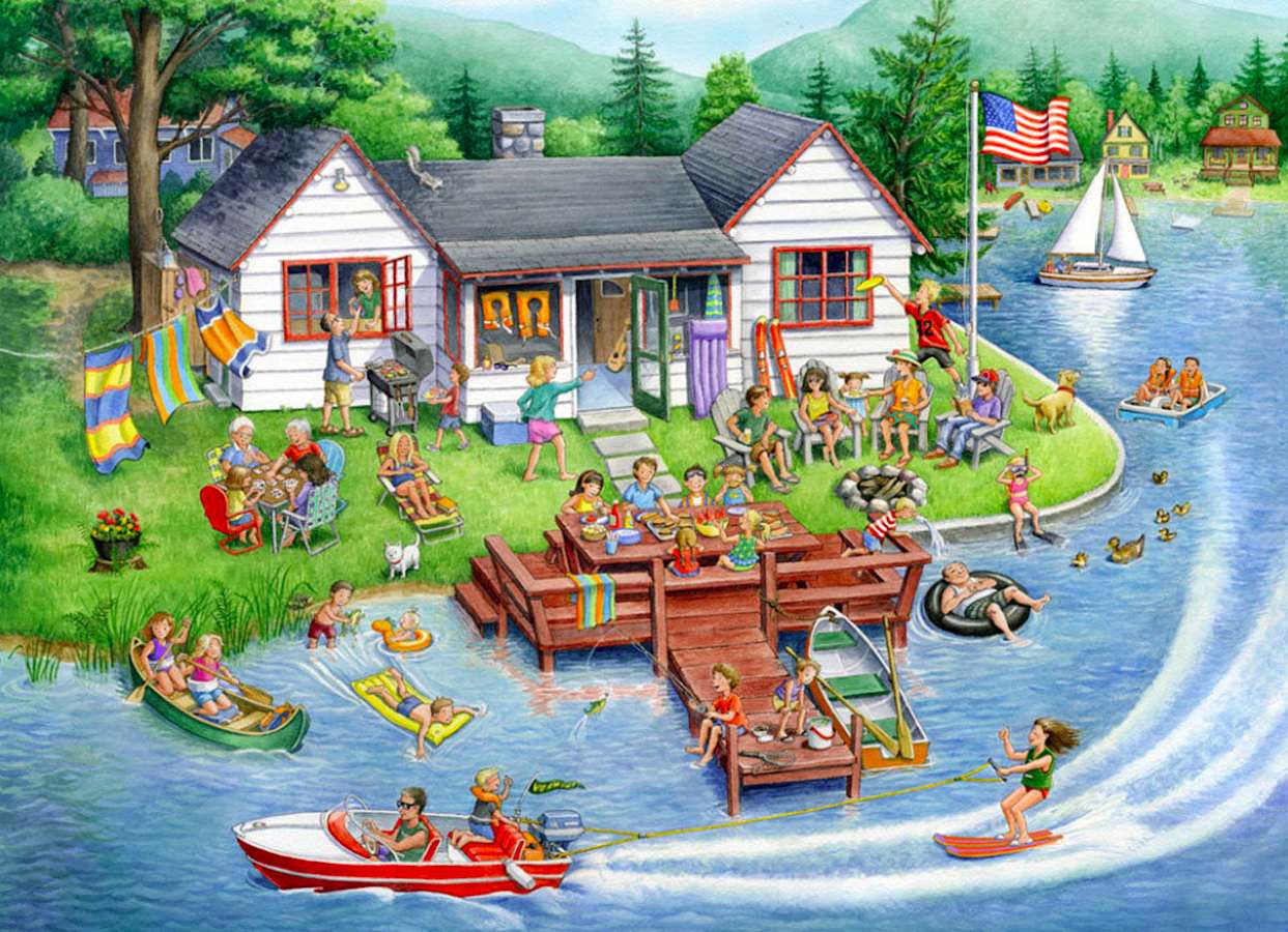 Frumoasă casă de familie lângă lac puzzle online