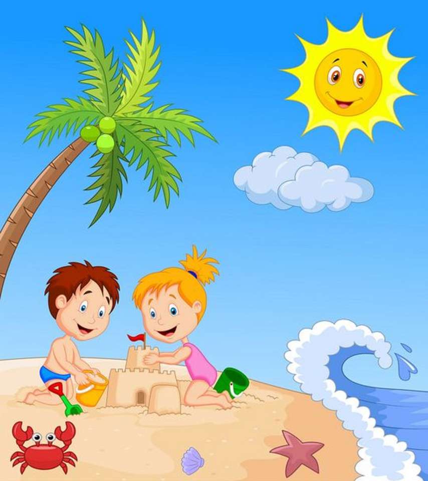 Діти грають на пляжі онлайн пазл