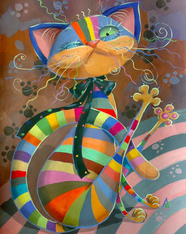 En härlig regnbågs kattunge pussel på nätet