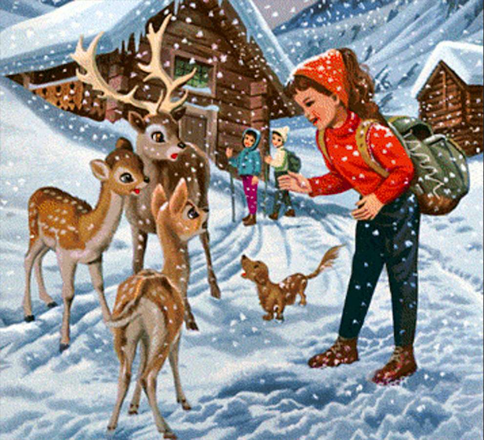 Meeting with deer on the trail jigsaw puzzle online