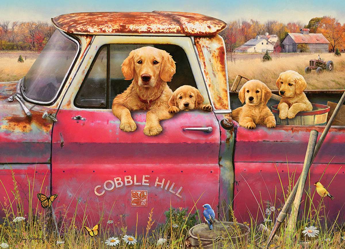 Une famille de labradors prête pour un voyage :) puzzle en ligne