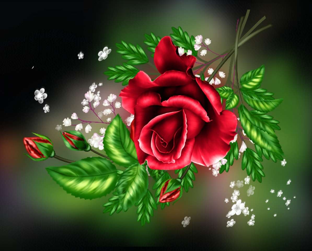 Trandafir roșu cu ornament jigsaw puzzle online