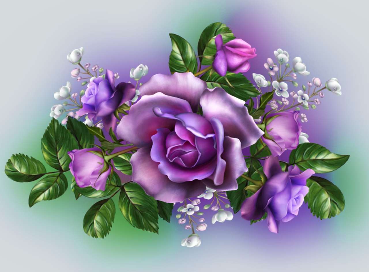 紫色のバラの花束 オンラインパズル