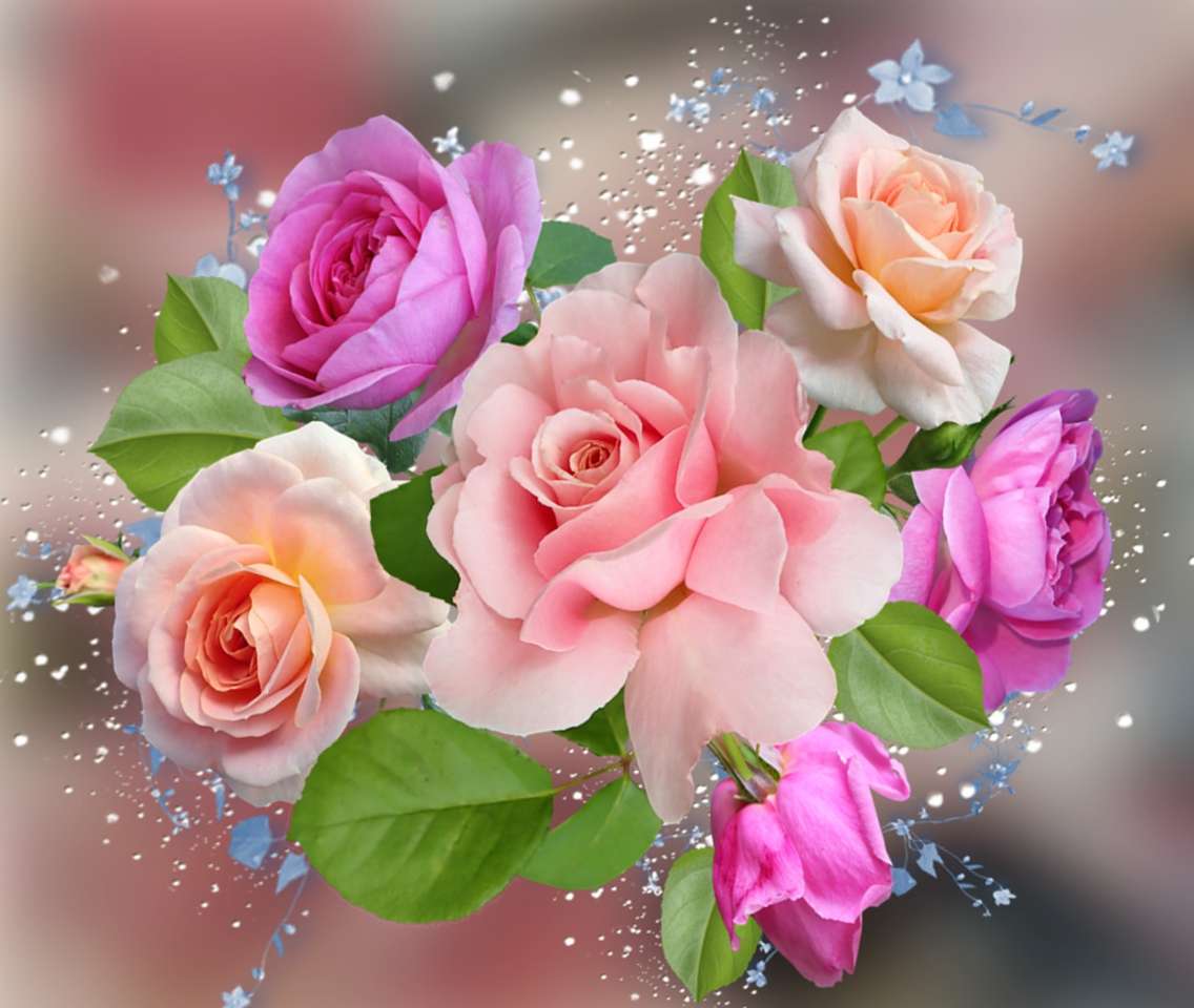 Букет пастельных роз онлайн-пазл