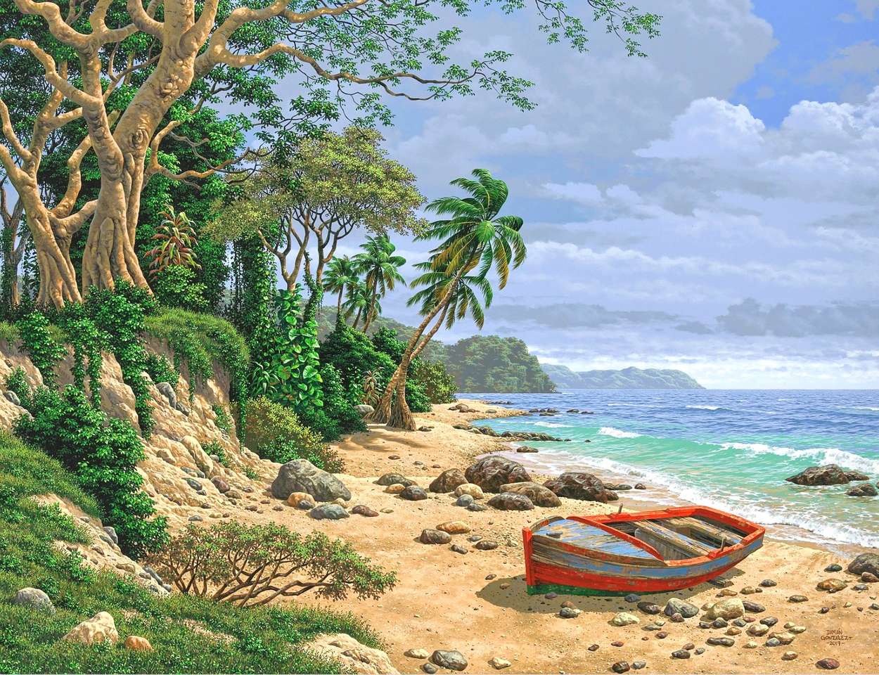 um barco na praia puzzle online