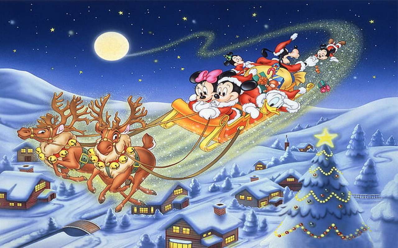mickey and minnie in the santa sleigh online puzzle