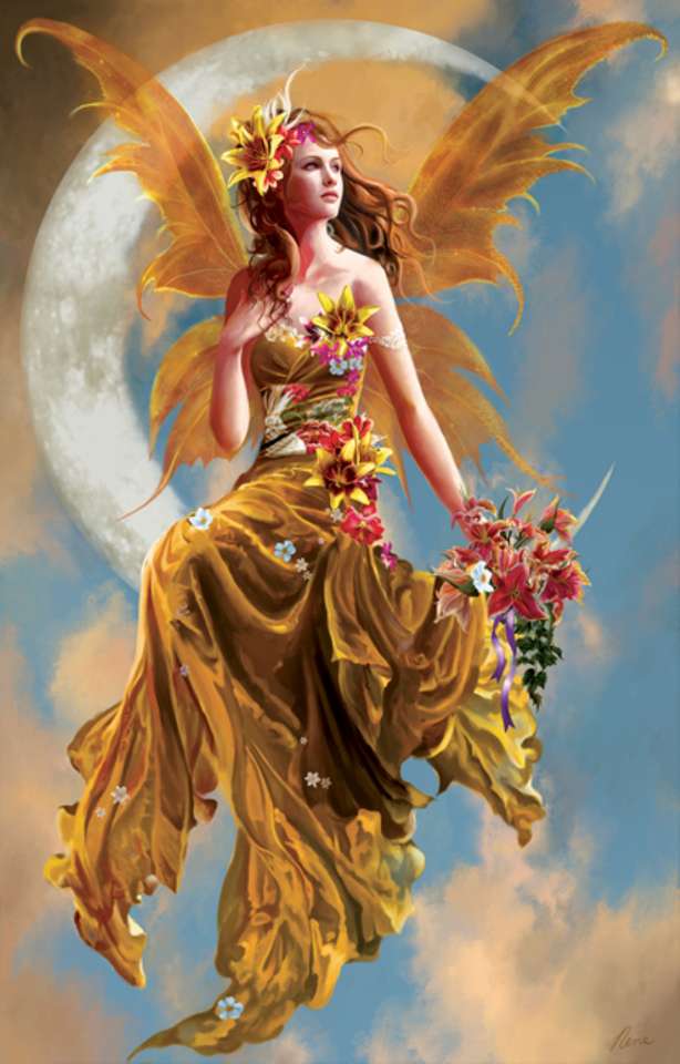 цветочная фея на полумесяце пазл онлайн