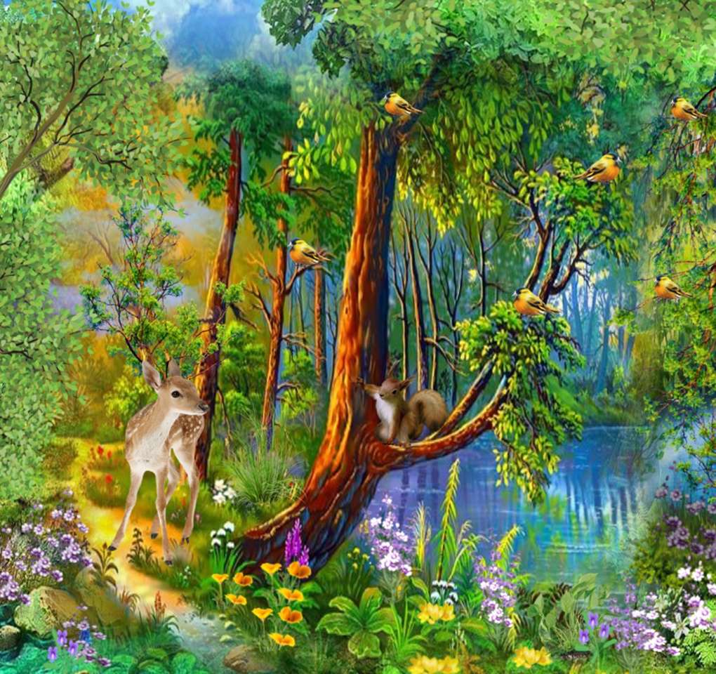 森の中の夏の動物 オンラインパズル