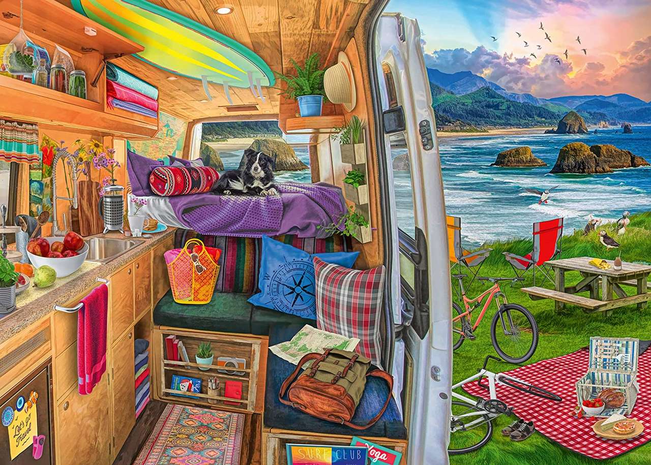 Trip to the lake in a camper van jigsaw puzzle online