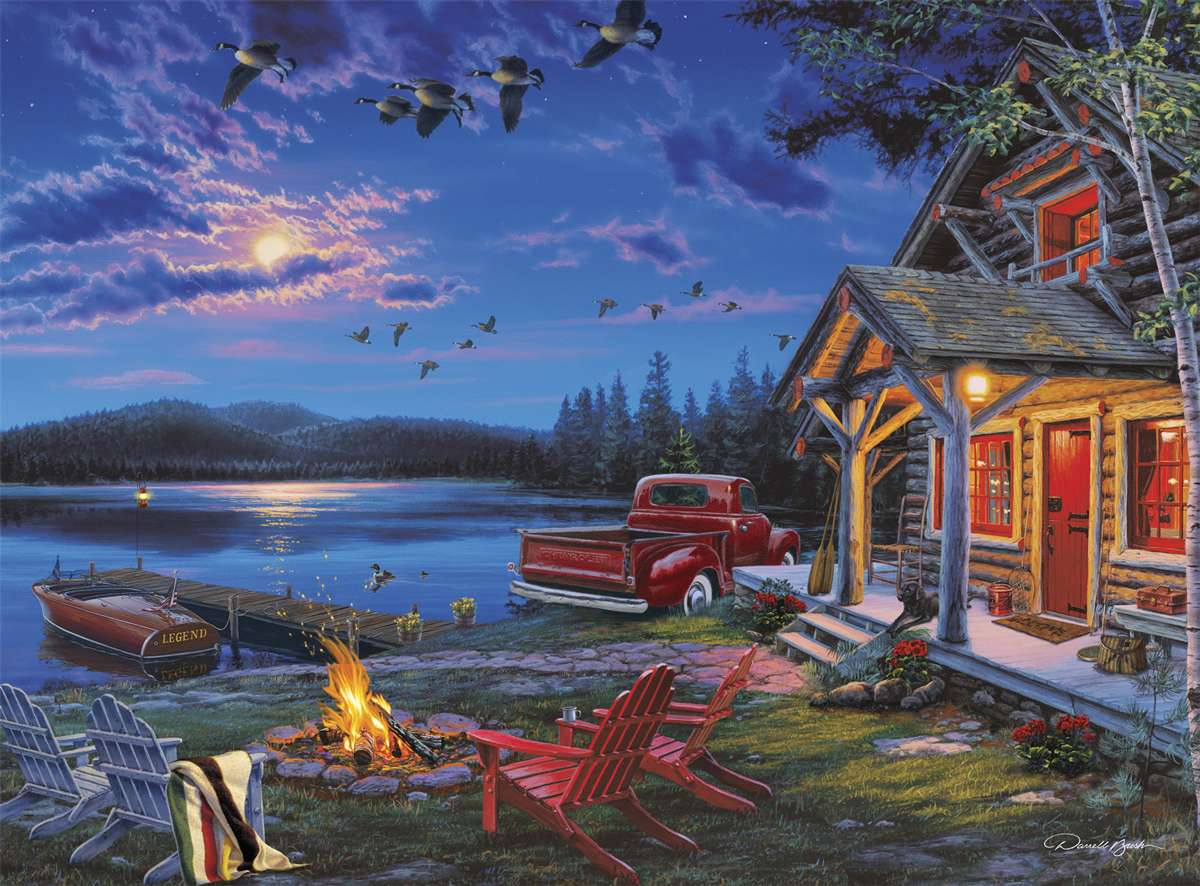 Seara lângă lac lângă foc puzzle online