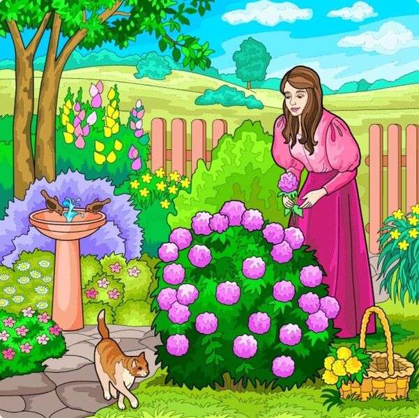 dame cueillant des fleurs puzzle en ligne
