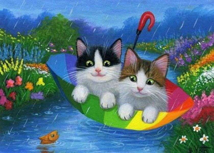 Kittens navigeren over de rivier #213 legpuzzel online