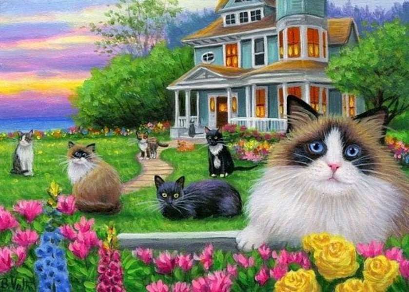 Kätzchen in schönem Herrenhaus #214 Online-Puzzle