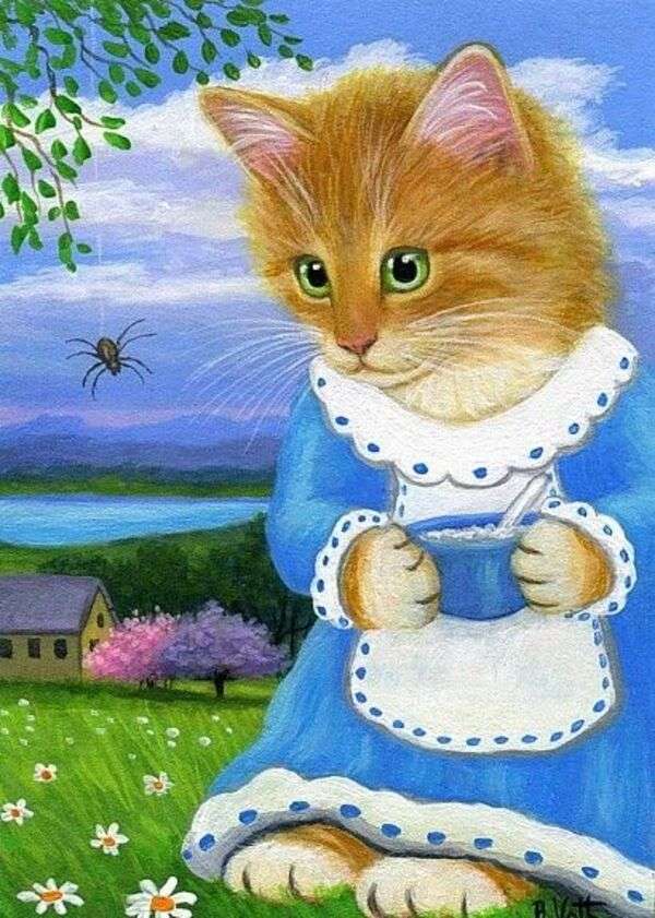 Котенок смотрит на паука #215 онлайн-пазл