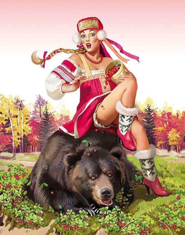 Dame, die auf einem Bären sitzt Puzzlespiel online