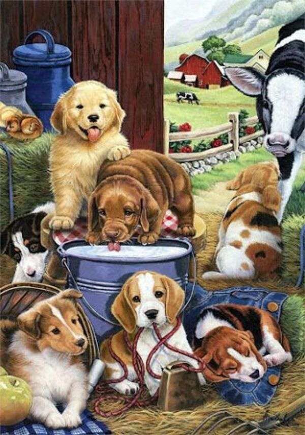 Puppies in the barn #207 jigsaw puzzle online