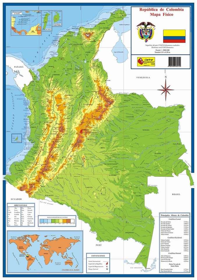 コロンビアの地図 ジグソーパズルオンライン