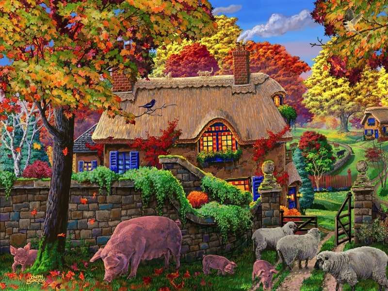 Klein schattig huisje op de boerderij online puzzel