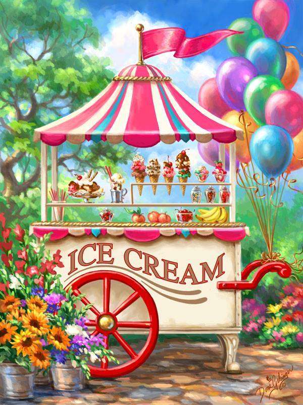 Καροτσάκι παγωτού σε ένα όμορφο πάρκο παζλ online