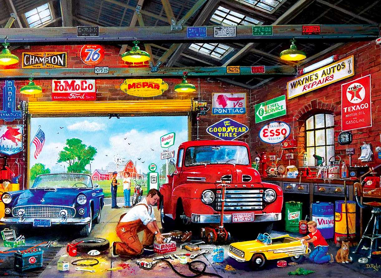 Autószerelő és az akkori évek autói online puzzle