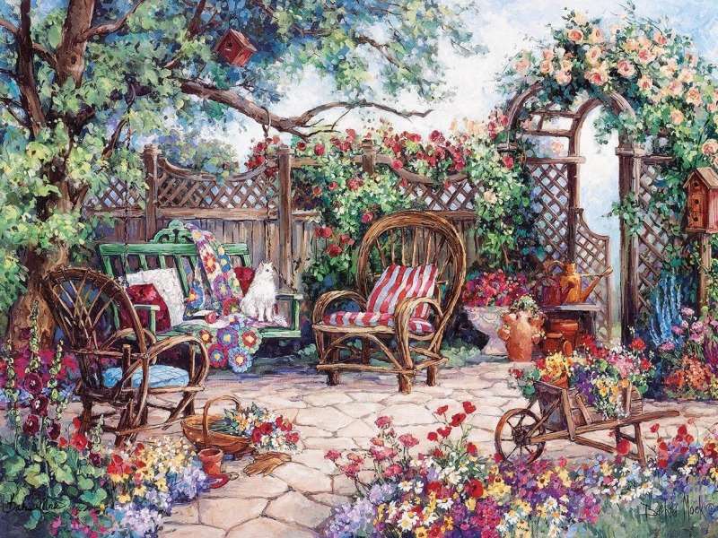 Романтичний сад у старовинному стилі пазл онлайн