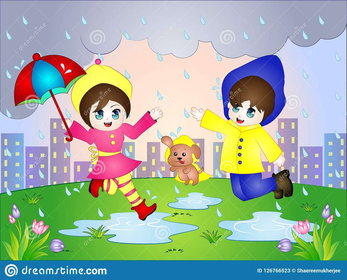 Zi ploioasă într-un joc puzzle interactiv puzzle online
