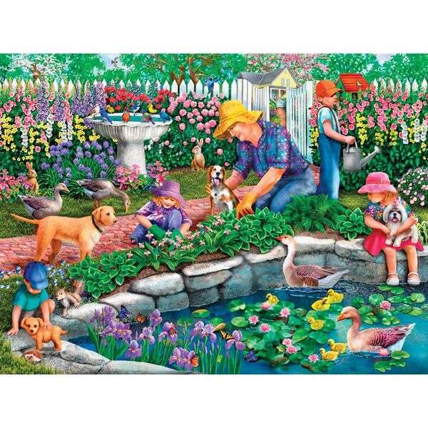 Mother and daughters in the garden online puzzle