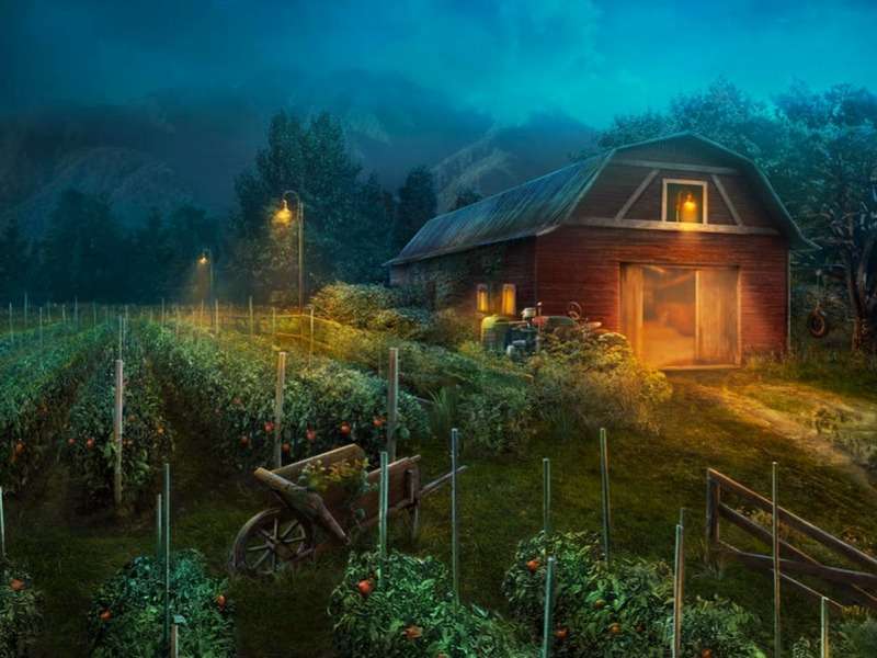 Ферма-сад у сутінках онлайн пазл