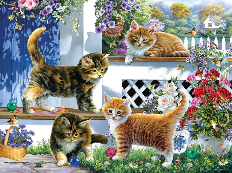 Pisicile se joacă în grădină #224 jigsaw puzzle online