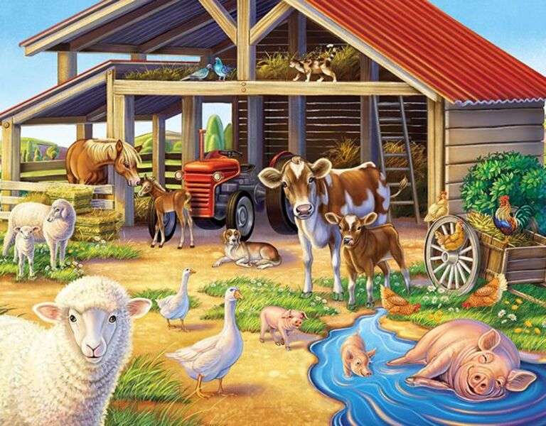 Kleine Tiere teilen sich den Bauernhof Online-Puzzle