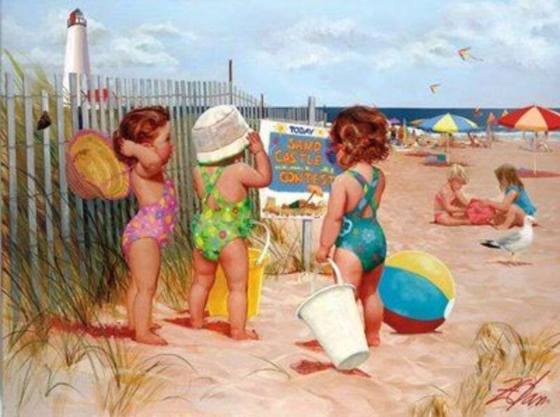 fetițe pe plajă jigsaw puzzle online