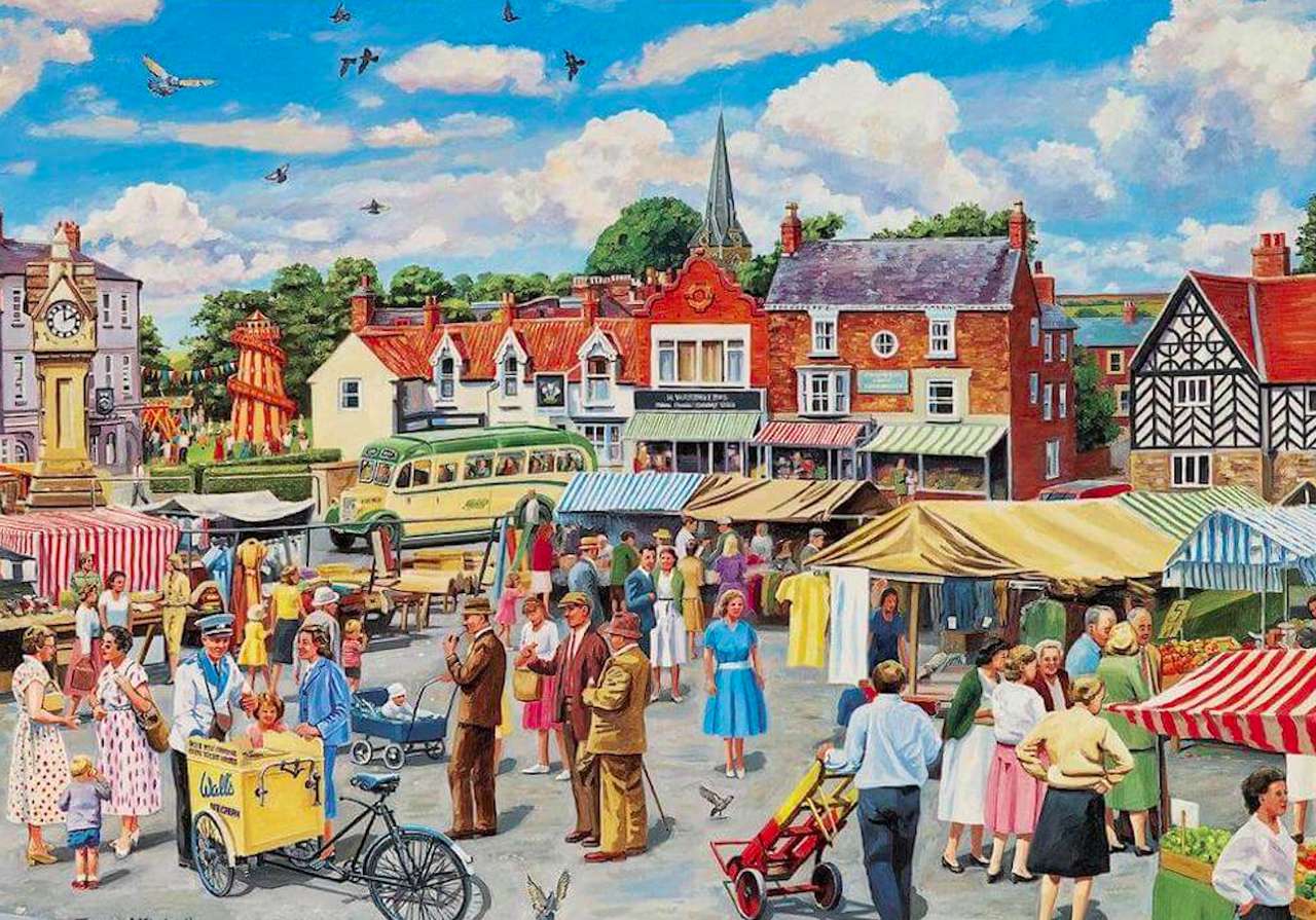 Market square in a charming town jigsaw puzzle online