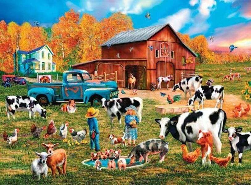 Ферма з великою кількістю тварин онлайн пазл
