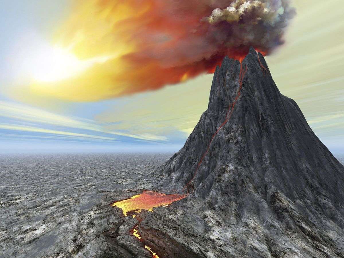 Vulkaan bij zonsopgang legpuzzel online