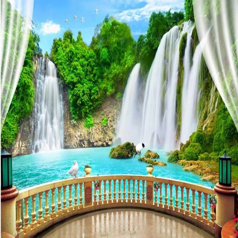 Blick von der Terrasse auf den Wasserfall Puzzlespiel online