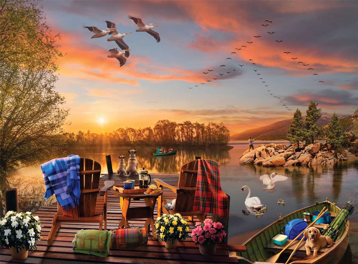 Śniadanko au lever du soleil au bord du lac puzzle en ligne