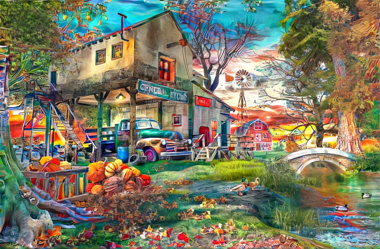 A house by the river in the fall season jigsaw puzzle online