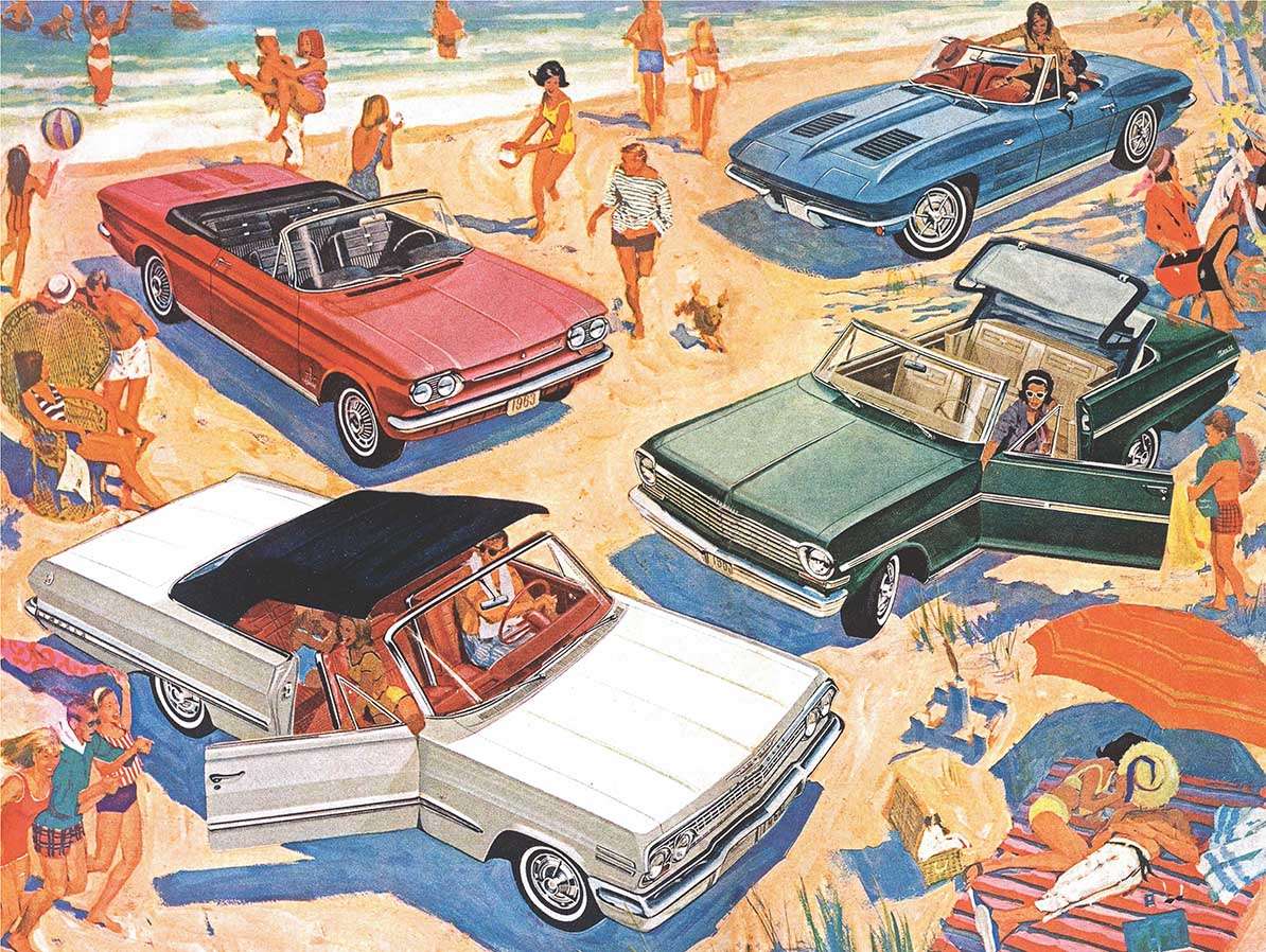 Retro bilar, retro Disco party på stranden pussel på nätet