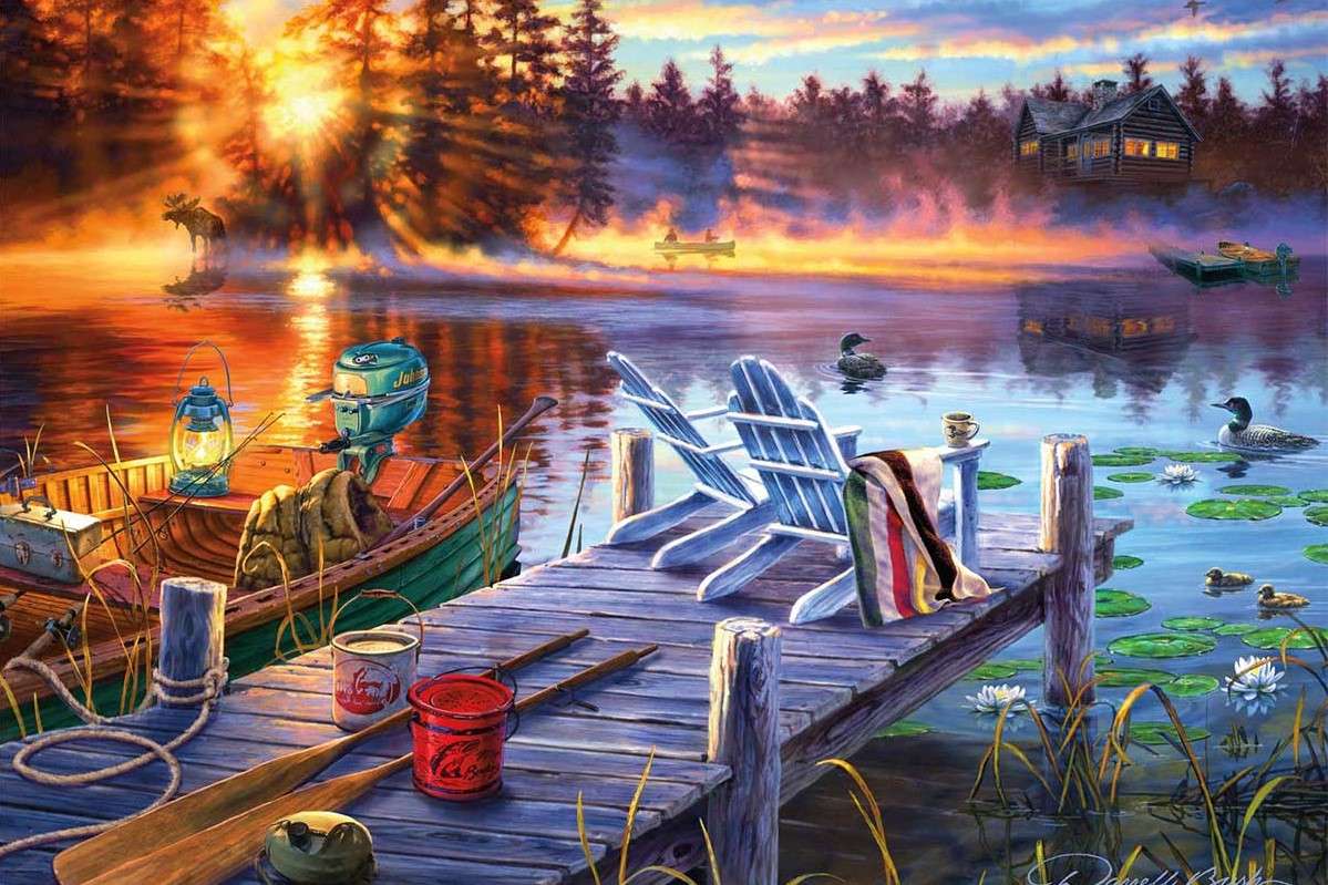Der Steg am See in der Abendzeit Puzzlespiel online