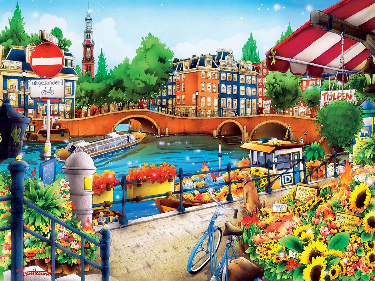Άμστερνταμ - μια όμορφη γέφυρα και ρομαντικοί δρόμοι online παζλ