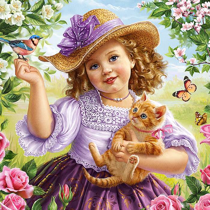Aranyos kis hölgy cicával online puzzle