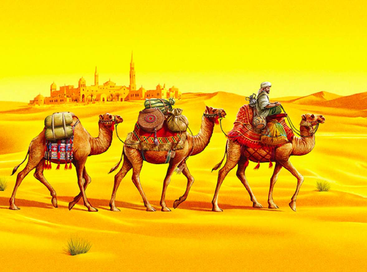 Paysage désertique avec des chameaux puzzle en ligne