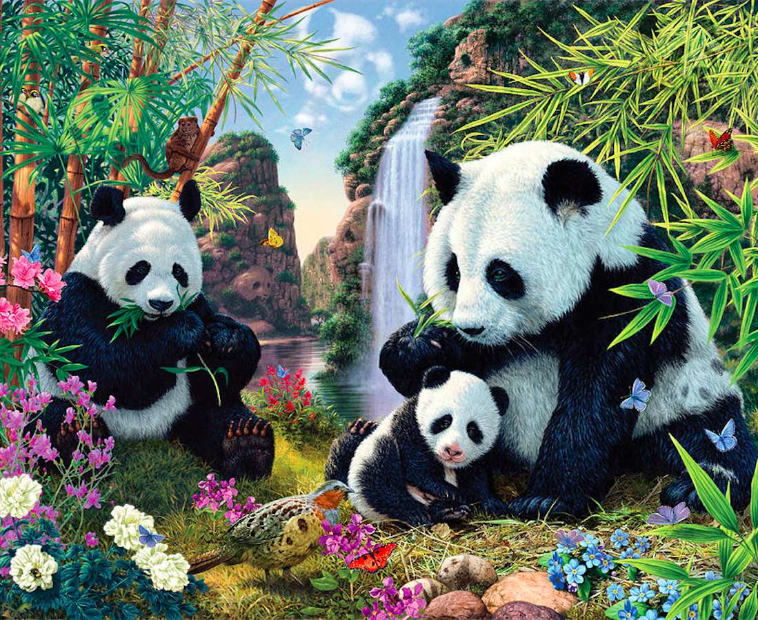 De meest schattige lieve Panda-familie legpuzzel online