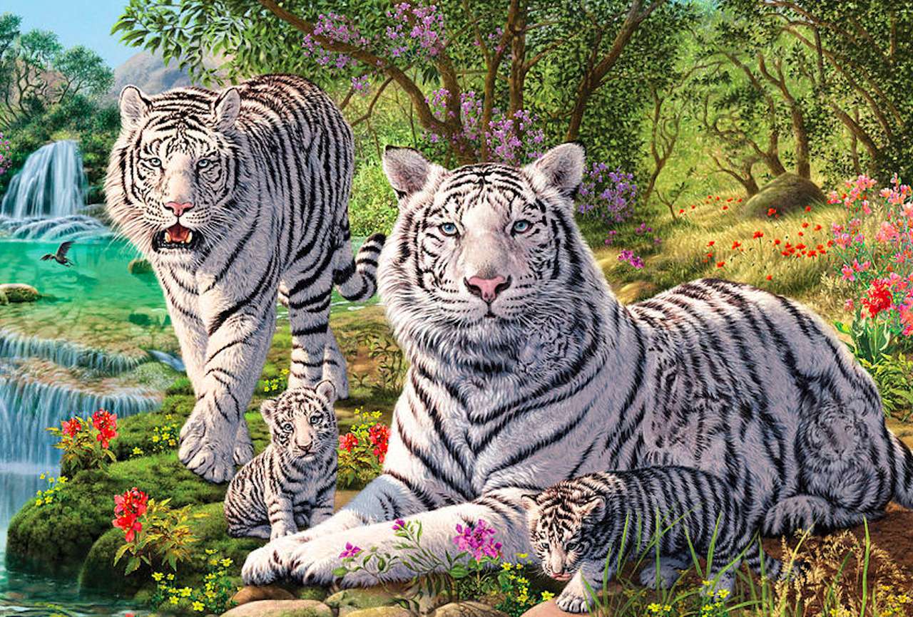 Bílí tygři velcí i malí :) online puzzle
