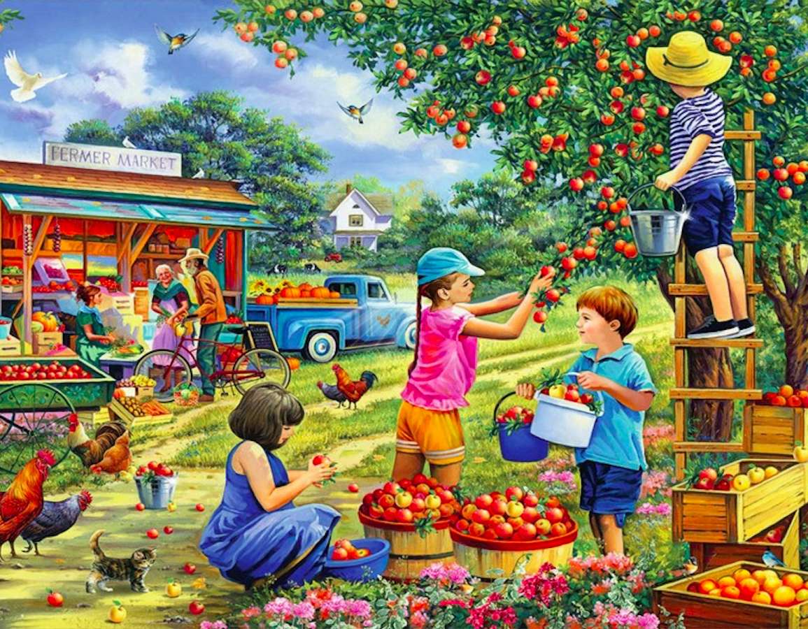 Kis segítők, almaszedők kirakós online