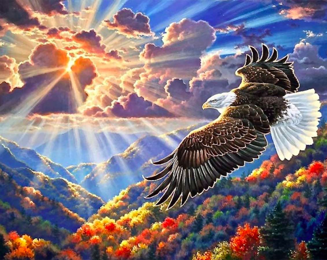 El águila majestuosa contra el sol poniente rompecabezas en línea