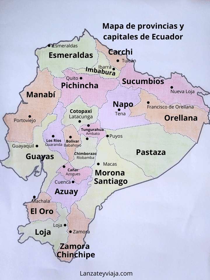 Ecuador, provincies en hoofdsteden legpuzzel online