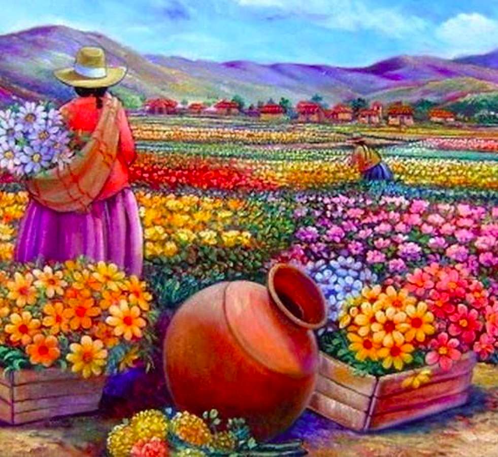 Csodálatos virágokkal teli mező kirakós online